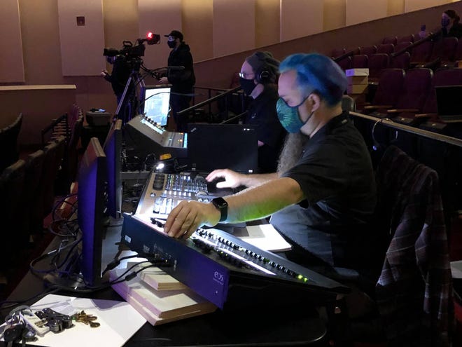 Perkinson Center Production Manager Jon Shelley in the Jimmy Dean Theater produces the virtual grand opening on Dec. 12, 2020 in Chester.