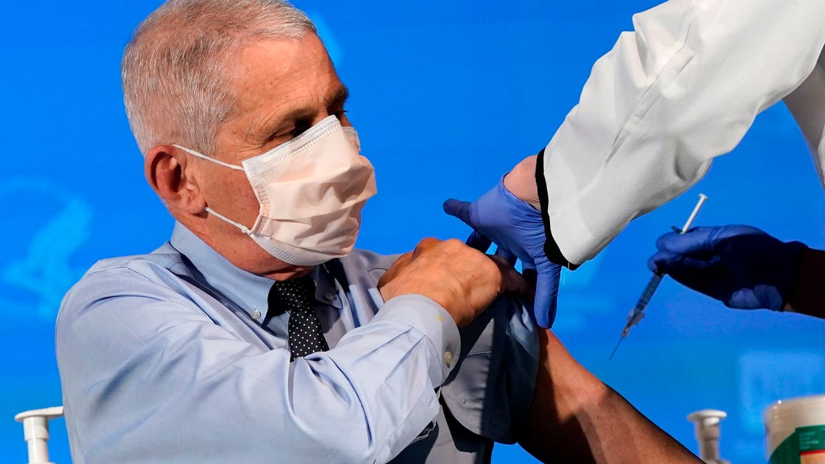 Anthony Fauci, director of the National Institute of Allergy and Infectious Diseases, prepares to receive his first dose of the Covid-19 vaccine at the National Institutes of Health on Dec. 22, 2020, in Bethesda, Maryland.
