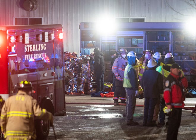 Hazmat crews were still on scene around 5 p.m. cleaning up a nitric acid spill that occurred from a truck at Rafferty Aluminum & Steel on Tuesday morning in Sterling.