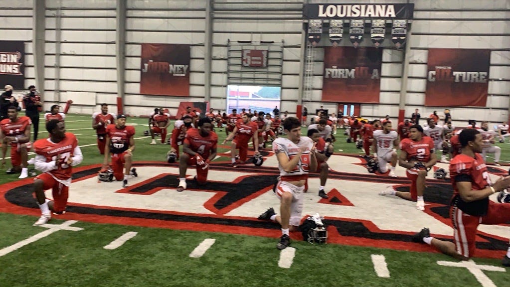 Lafayette Mayor-President Josh Guillory declared the Ragin' Cajuns football team the 2020 Sun Belt Conference champions at the University of Louisiana at Lafayette sports complex Wednesday, Dec. 23, 2020.