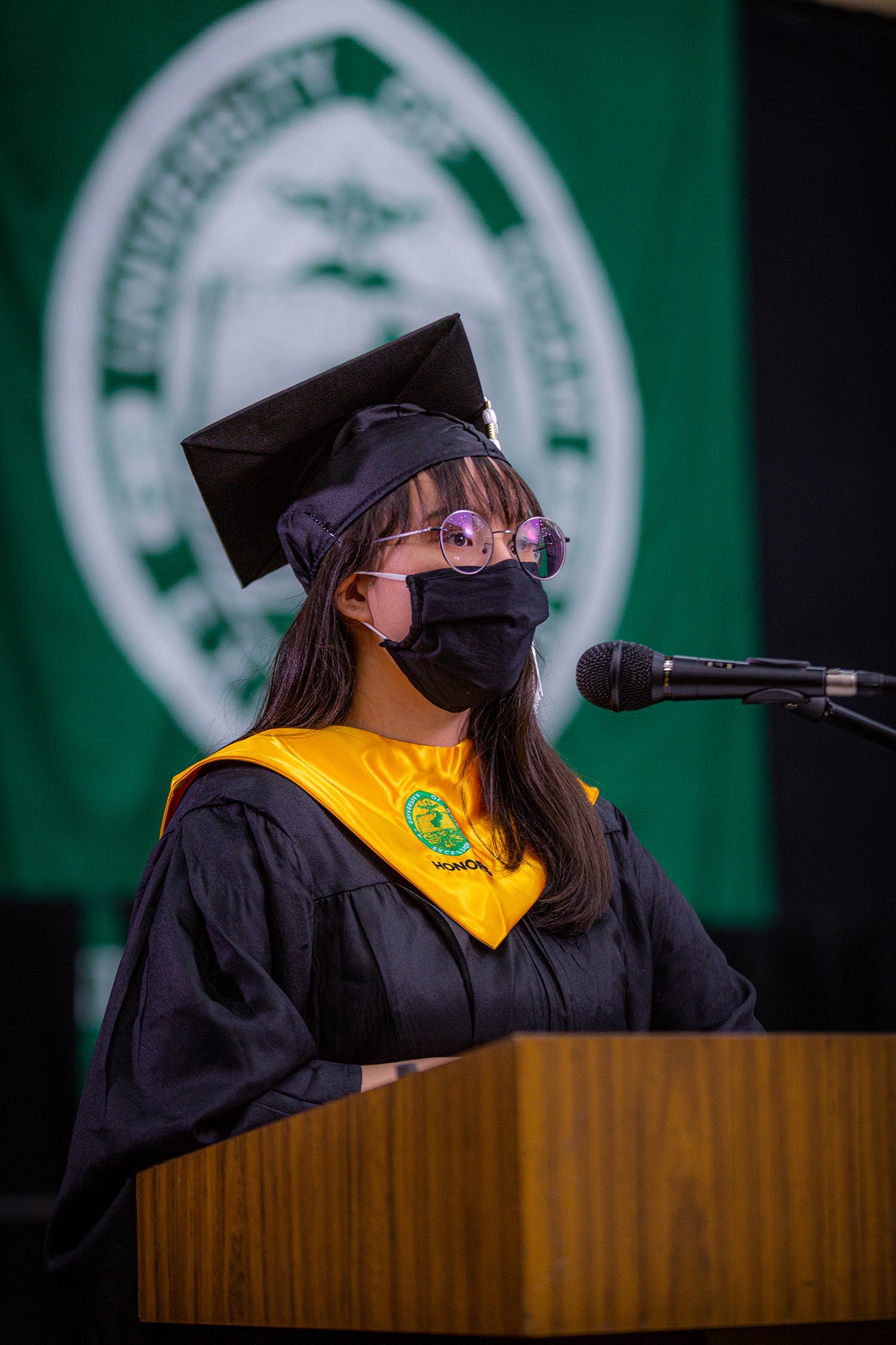 Maya D. Nanpei delivers her remarks as the University of Guam class of 2020 valedictorian during a streamed commencement ceremony on Dec. 27, 2020. She graduated with a bachelor’s degree in English literature.