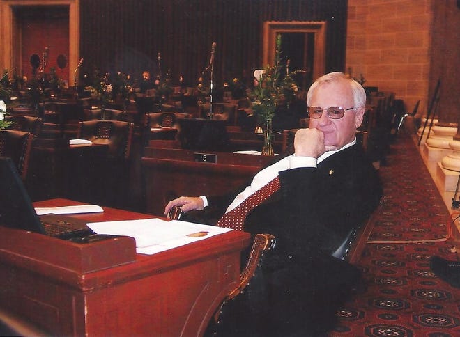 B.J. Marsh sits at his desk in the Missouri House on the first day of his second stint in the legislature.
