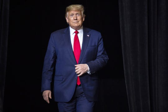 President Donald Trump arrives in Des Moines for a campaign rally at the Knapp Center on Thursday, January 30, 2020.