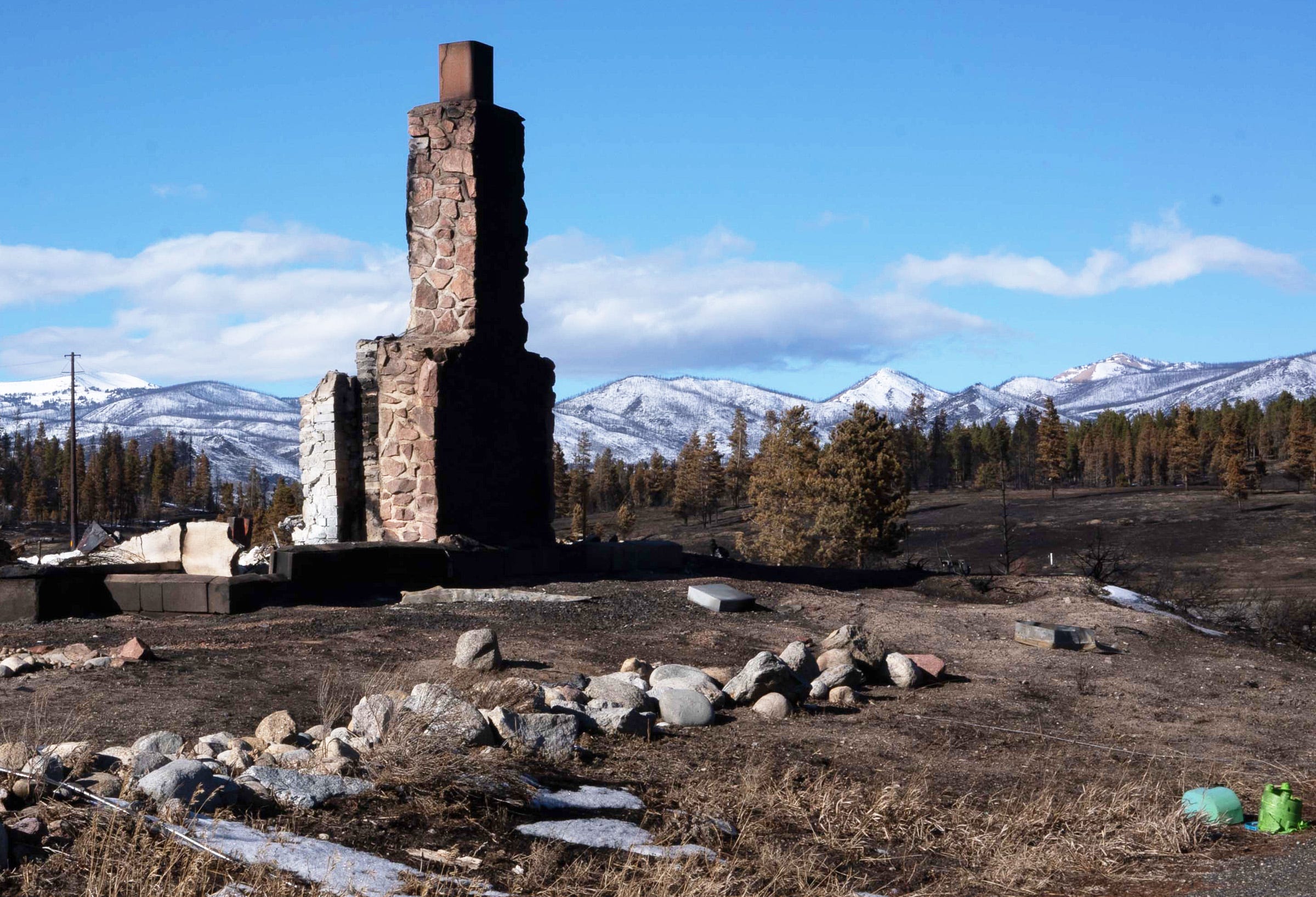 Scene of the aftermath near Granby, Colorado, where the East Troublesome Fire raged through the forest and destroyed homes. The fire burned more than 193,000 acres and became the second-largest wildfire in Colorado history, after the Cameron Peak Fire.