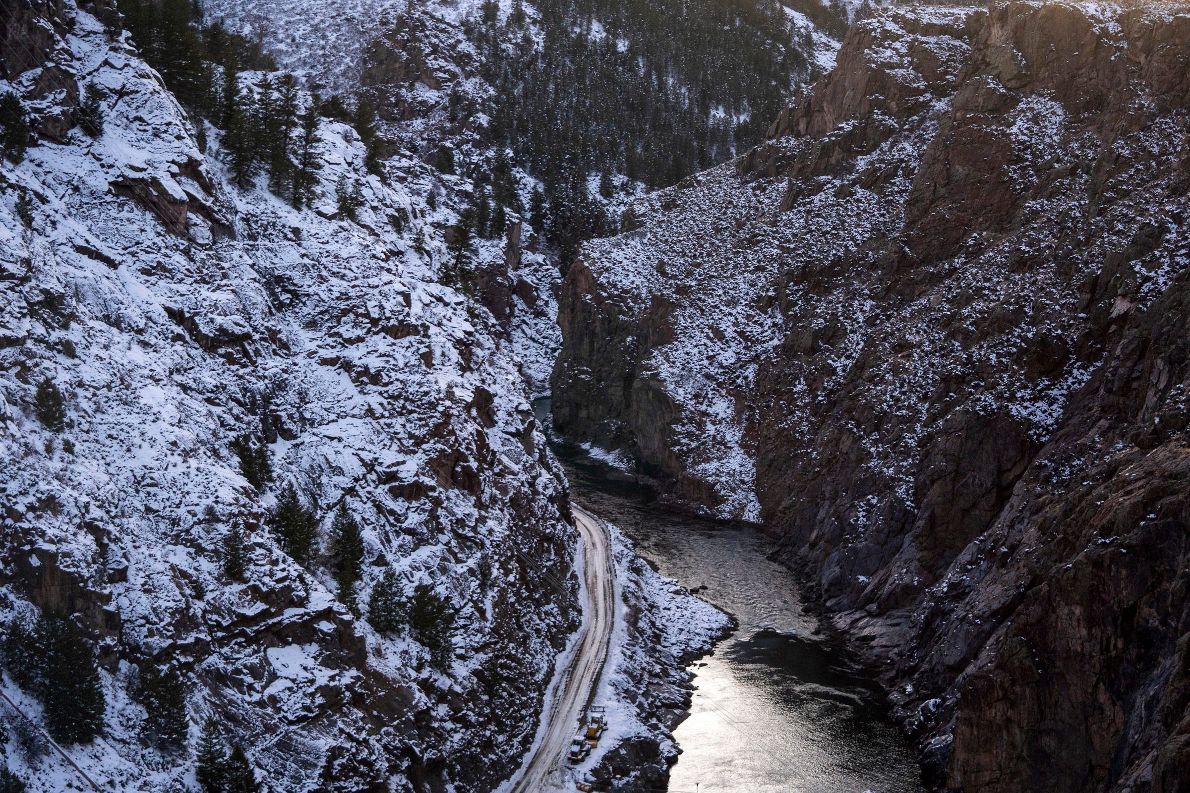 The Gunnison River flows downstream from Blue Mesa Dam. The river is a major tributary of the Colorado River. Its flow has decreased during dry years worsened by rising temperatures.