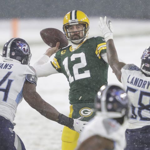 Green Bay Packers quarterback Aaron Rodgers (12) p