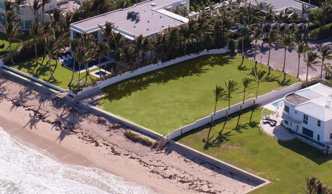 A vacant oceanfront lot of about a half-acre at 7 Ocean Lane changed hands in February for a recorded $39 million on the North End of Palm Beach.