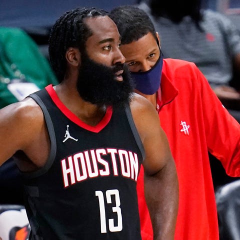 Rockets star James Harden and coach Stephen Silas