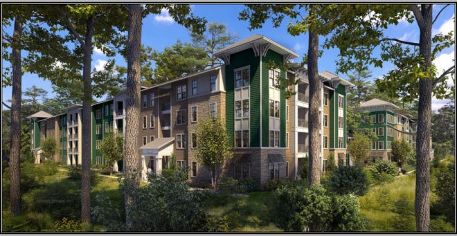 A rendering of The Bluffs on River Bend from plans submitted to the Town of Woodfin, which developers hope to construct on 92 acres near Richmond Hill Park along the French Broad River.