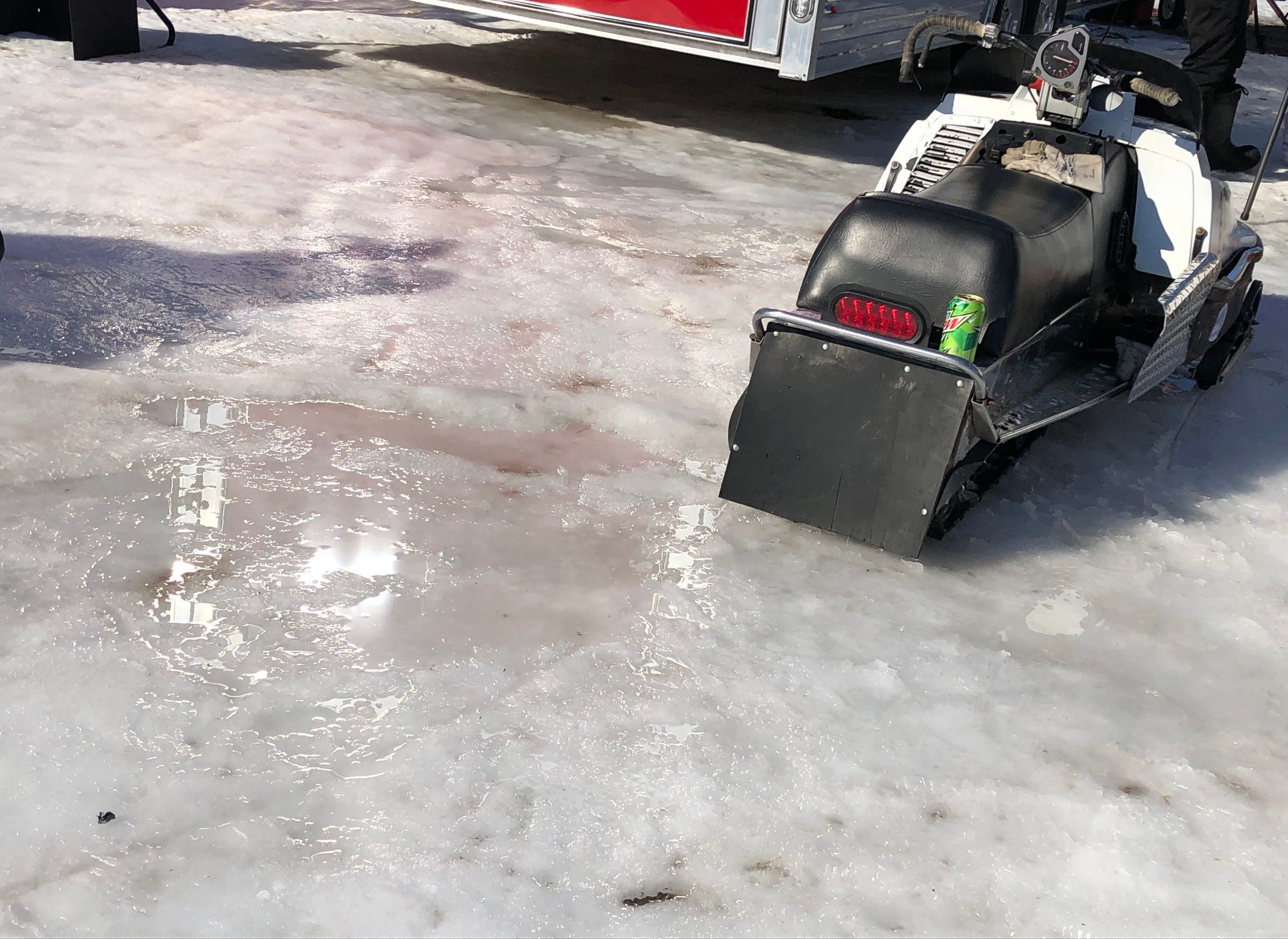 Puddles of water could be found all over the infield section during the Midwest International Racing Association FireRite 250 at the Alcona County Recreation Area in Lincoln, MI on Saturday, Feb. 22, 2020.
With the warm weather during most of the winter the track was much slower as the snowmobiles had to race through the slush when they prefer and go much faster on packed snow and ice.