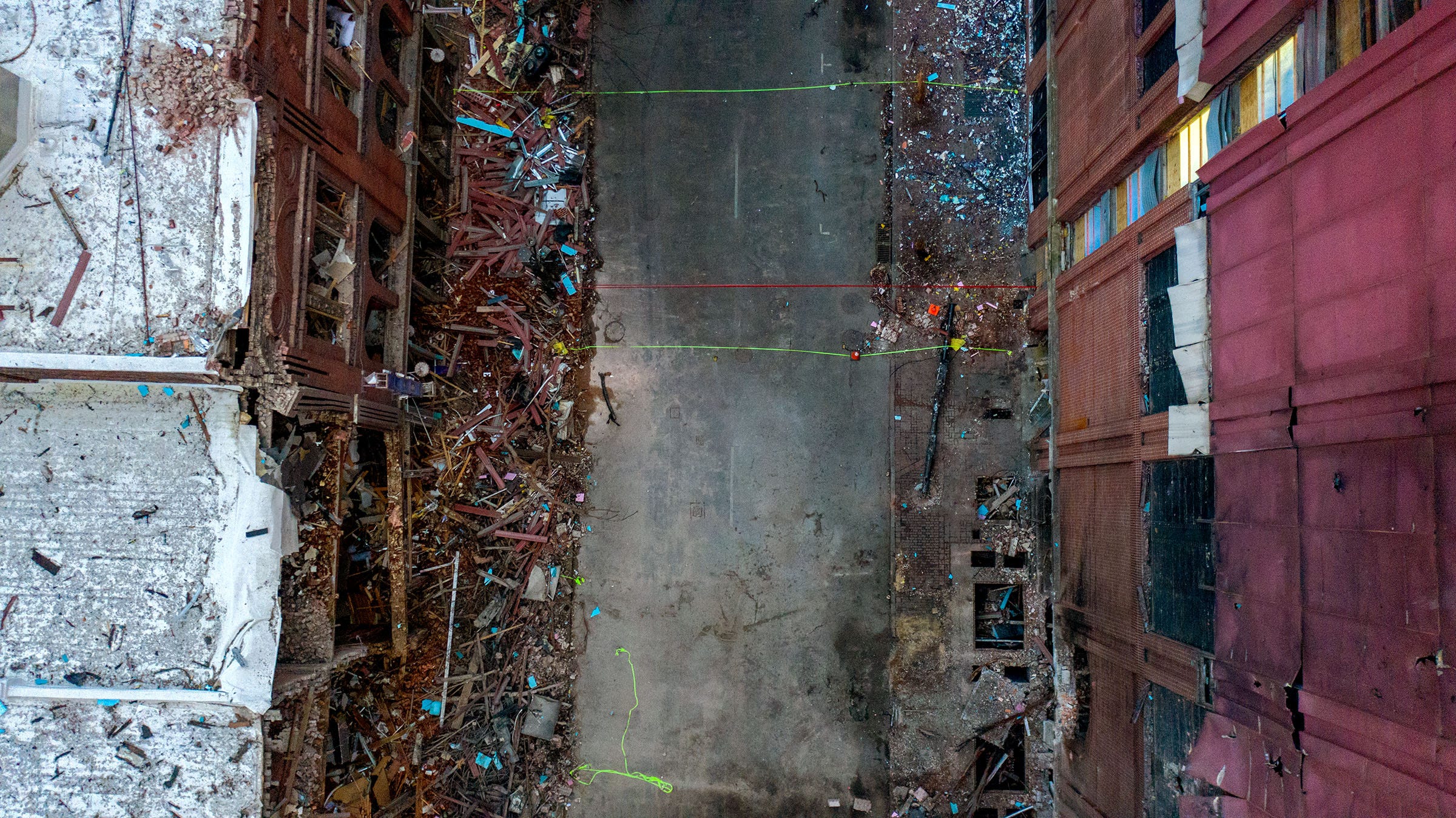 Drone photos from Dec. 30, 2020, show the scope of the damage after a bomb was detonated in Nashville on Christmas Day.