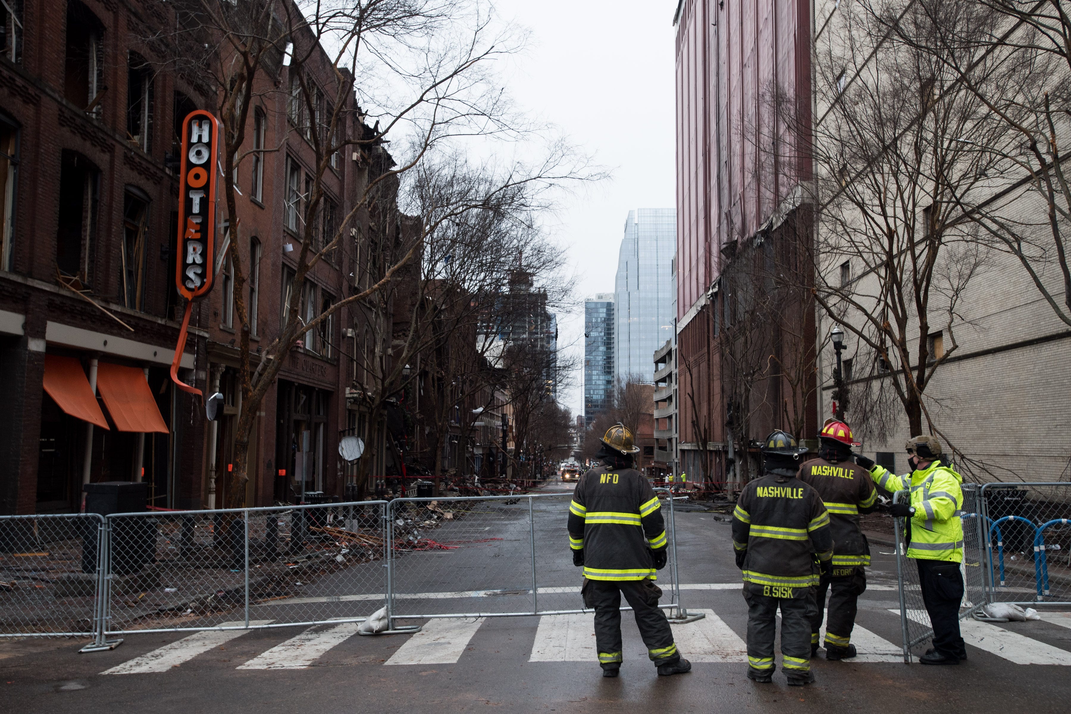 Damage from the Christmas Day explosion is seen along Second Avenue North in downtown Nashville, Tenn., Thursday, Dec. 31, 2020. 63-year-old Anthony Quinn Warner was killed when he detonated an explosive in his RV outside an AT&T building on Christmas morning.