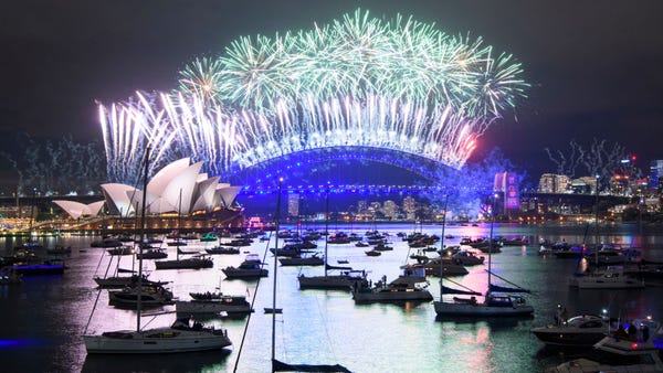 A fireworks display over the Sydney Harbour Bridge