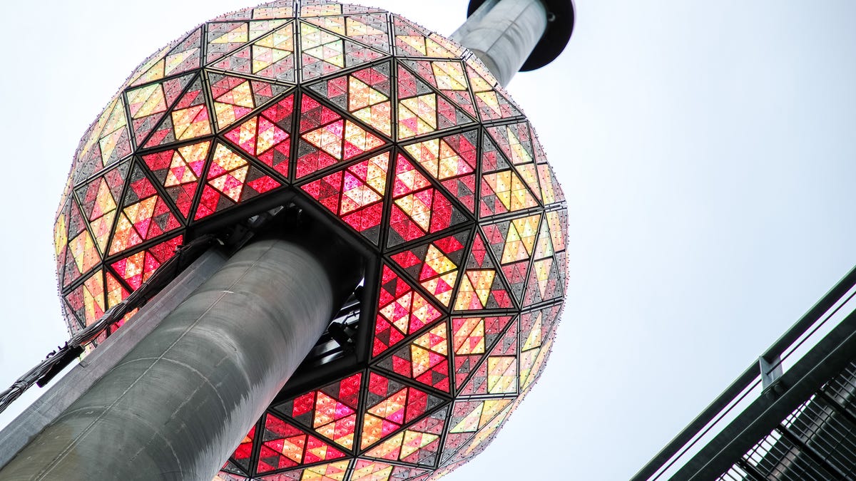 A view of the New Year's Eve Ball during testing before the official Times Square Celebration on December 30, 2020 in New York City.