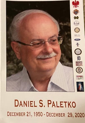 Funeral visitation program for Dearborn Heights Mayor Daniel Paletko, distributed at Warren Valley Banquet Center, Dearborn Heights, on Jan. 3, 2021. Paletko died Dec. 29, 2020, at 70 from COVID-19 complications.