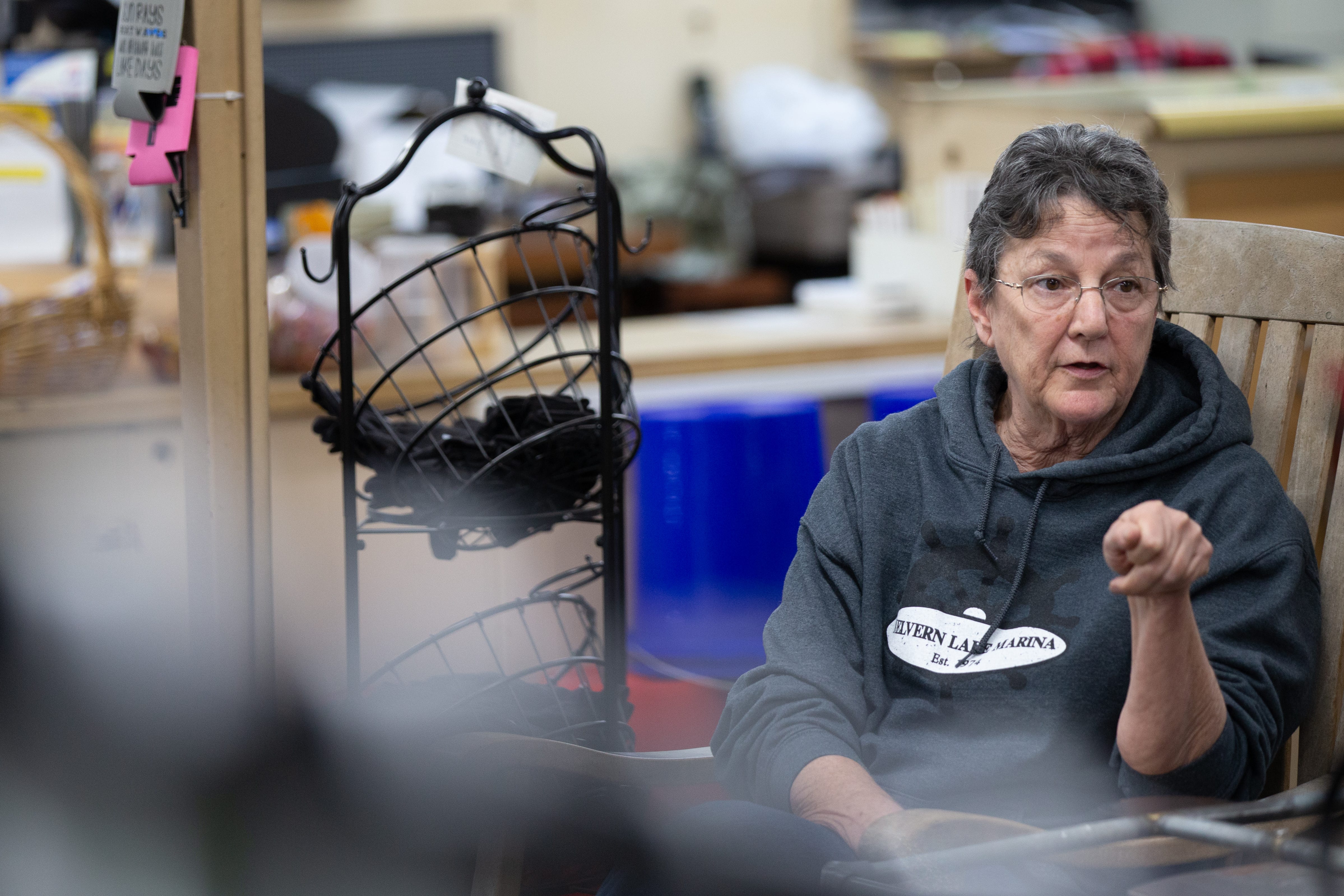 Melvern Mayor Lyndon Weddle sits in a wooden rocking chair as she talks about the quiet way of life enjoyed by residents of her community, where Lisa Montgomery lived.