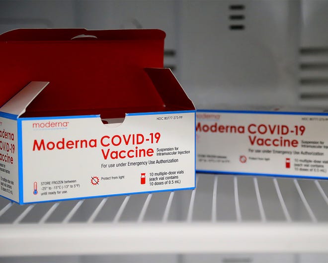 The Moderna COVID-19 vaccine is kept in a freezer until the time it is needed at MediSav. Mercy Fort Smith began administering the COVID-19 vaccine to people in group 1-B on Wednesday.
