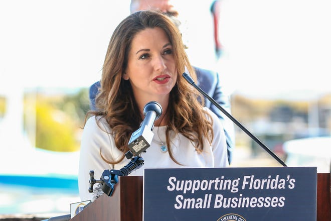 State Rep. Michelle Salzman, R-Pensacola, speaks on Tuesday, Jan. 05, 2021, during the "Rally at the Restaurant: Business Liability Tour" press conference at the Fish House restaurant complex in Pensacola.