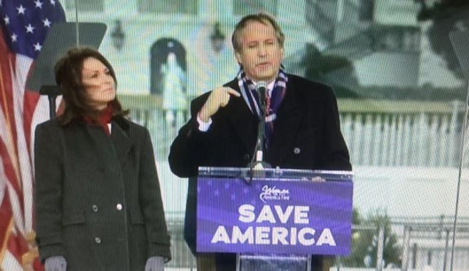 Texas Attorney General Ken Paxton, joined by his wife, state Sen. Angela Paxton, spoke Wednesday to a pro-Trump rally near the White House.