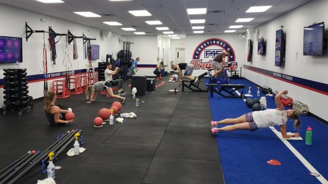 The "F" in F45 Training stands for "functional training" and the "45" represents the length of the class-based workouts. This is the inside of F45 Training's Brookfield location.