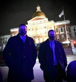 State Rep. Ted Philips, D-Sharon, and Adam Scanlon, D-N. Attleboro, were sworn into their new roles as part of Mansfield’s state legislative delegation Wednesday in Boston – the same day rioters broke into the Capitol Building in Washington DC to stop certification of the presidential election results.
Courtesy