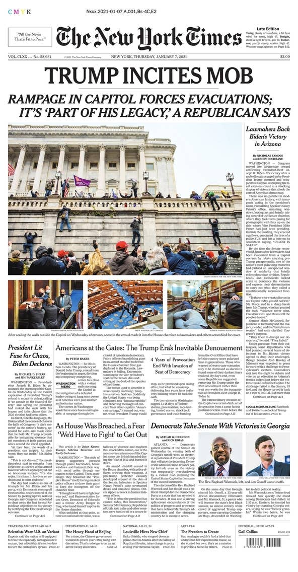 Front Pages Capture Chaos Of Riots At Us Capitol