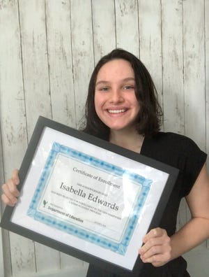 Isabella Edwards is the first recipient of the newly renamed James A. Shanahan, Jr. Scholarship from the New Hampshire Society of Certified Public Accountants. The scholarship will cover Edwards' tuition for two years of community college.