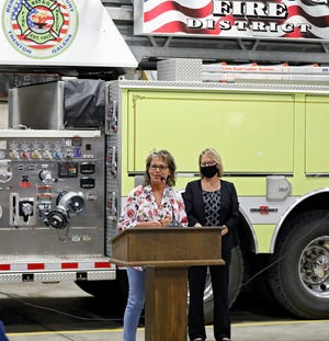 Monica Kelsey with Safe Haven Baby Boxes speaks about the importance of a drop box for unwanted babies inside the BST&G Fire District in Sunbury on Jan. 5.