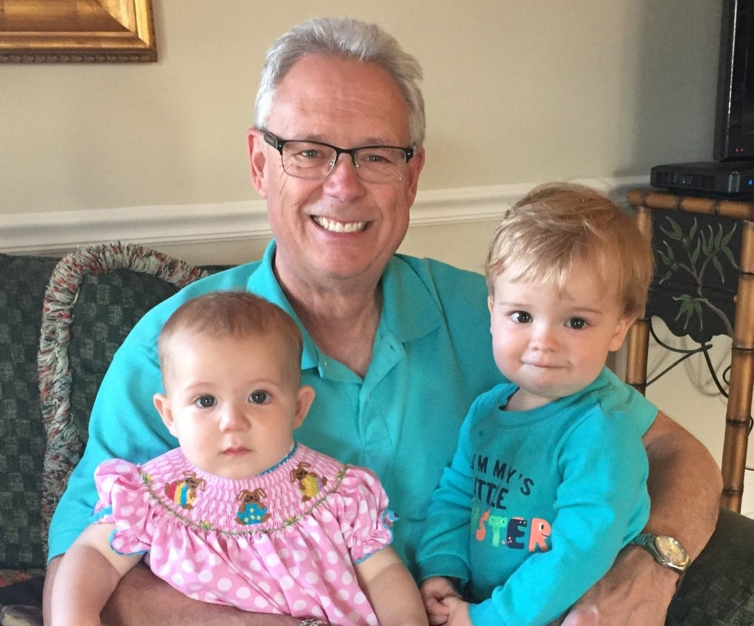Bill Platten with his grandchildren Evelyn Caswell (left) and Jonah Long.