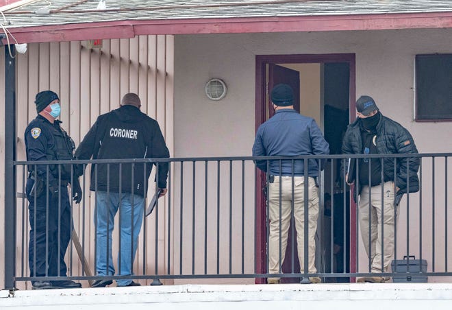Visalia Police investigate a homicide at the Majestic Inn after gunfire early Friday morning Friday, January 8, 2021.