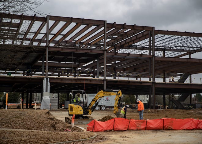 Work is underway on IMC Companies' corporate headquarters in the Schilling Farms Water Tower District on Friday, Jan. 8, 2021.