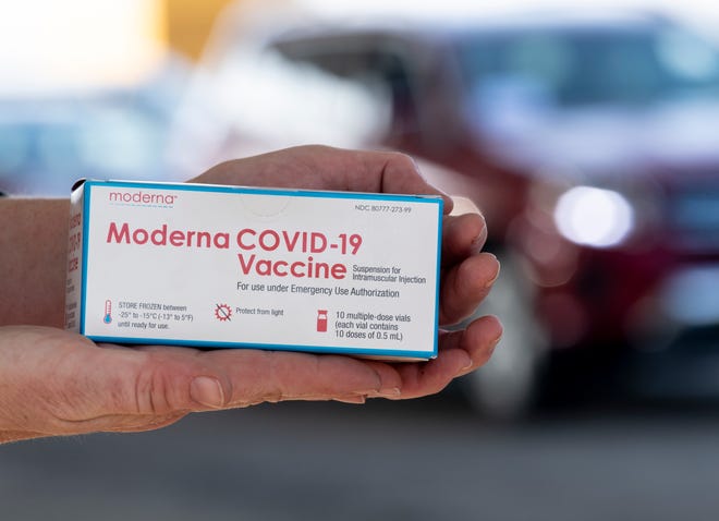 Hundreds of people took their first of two doses of the Moderna vaccine for COVID-19 at the Government Plaza on Friday, January 8, 2021. The vaccine is currently available to those providing direct patient services.