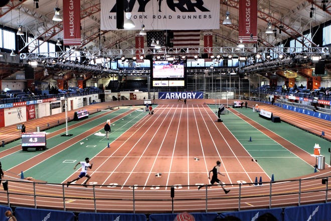 Runners compete in the Hispanic Games at The Armory Track & Field Center in Manhattan Jan. 10, 2020. The Hispanic Games were the last meet held this winter at The Armory.