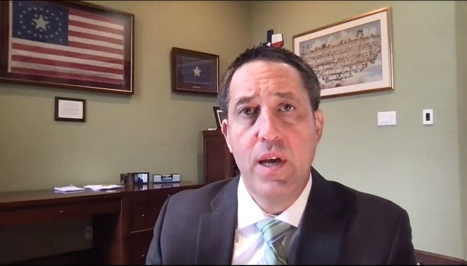 Texas Comptroller Glenn Hegar delivers his budget forecast for the next two years in Texas during a virtual press conference on Monday.