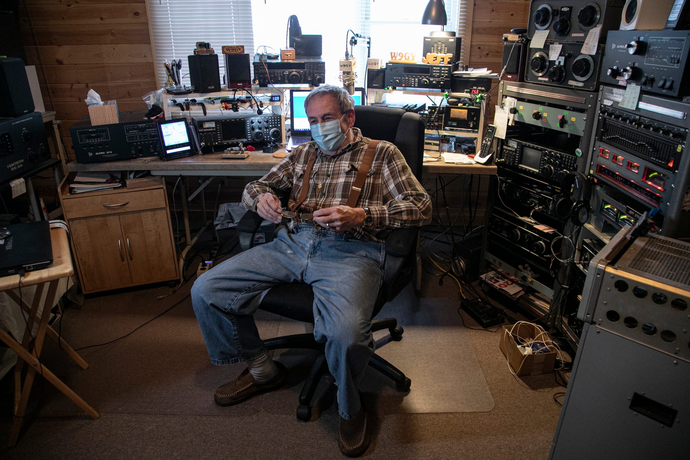 Jeff Stricker of Calumet sits in his amateur radio man cave Sunday Oct. 25, 2020.
