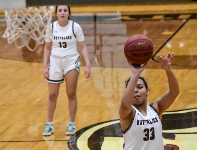 Garden City High School's Keyhana Turner hit four free throws in the closing 30 seconds of the game to help seal a victory Tuesday over Liberal, 42-38, at GCHS. The Buffaloes are now 2-0 in the WAC.