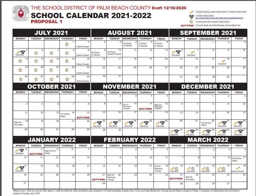 High School Schedule Calendar 2022 Palmbeach County academic calendar
