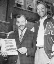 Crispus Attucks coach Ray Crowe in 1957 with Indiana All-Star Albert Maxey.