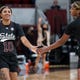 Mississippi State forward Sidney Cooks (left) and Jessika Carter celebrate during the Bulldogs' win over Ole Miss.