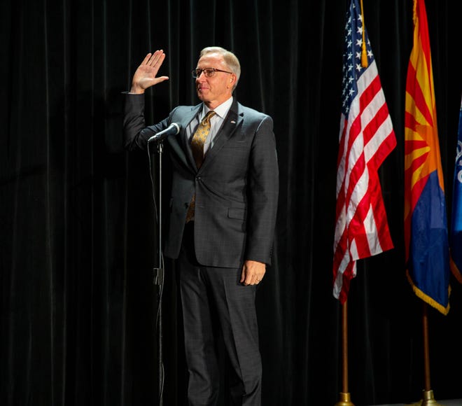 Mesa Mayor John Giles takes his oath of office on Jan. 7, 2021, to begin his second full term leading Arizona's third largest city.