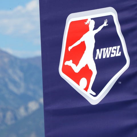 An NWSL logo sign before the quarterfinal match of
