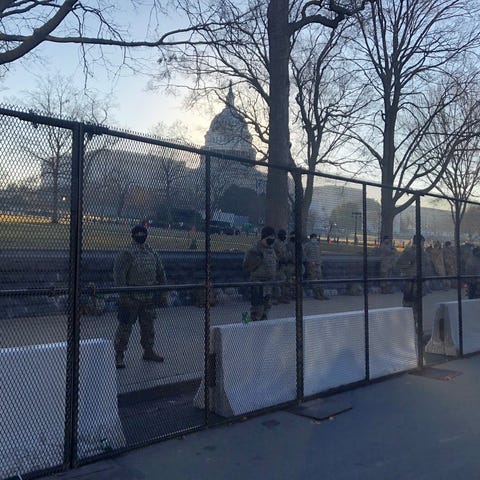 National Guard members stand outside the U.S. Capi