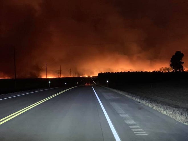 View from the highway of the grass fire that burned an estimated 20,000 acres northwest of Lemmon, SD
