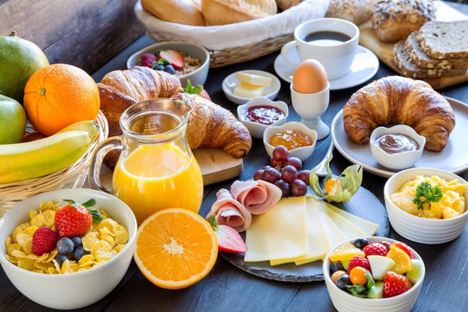 German breakfast, called frühstück, is quite the spread, with a variety of offerings, including meats, cheese, spreads like marmalades, Nutella and honey as well as a soft-boiled egg.