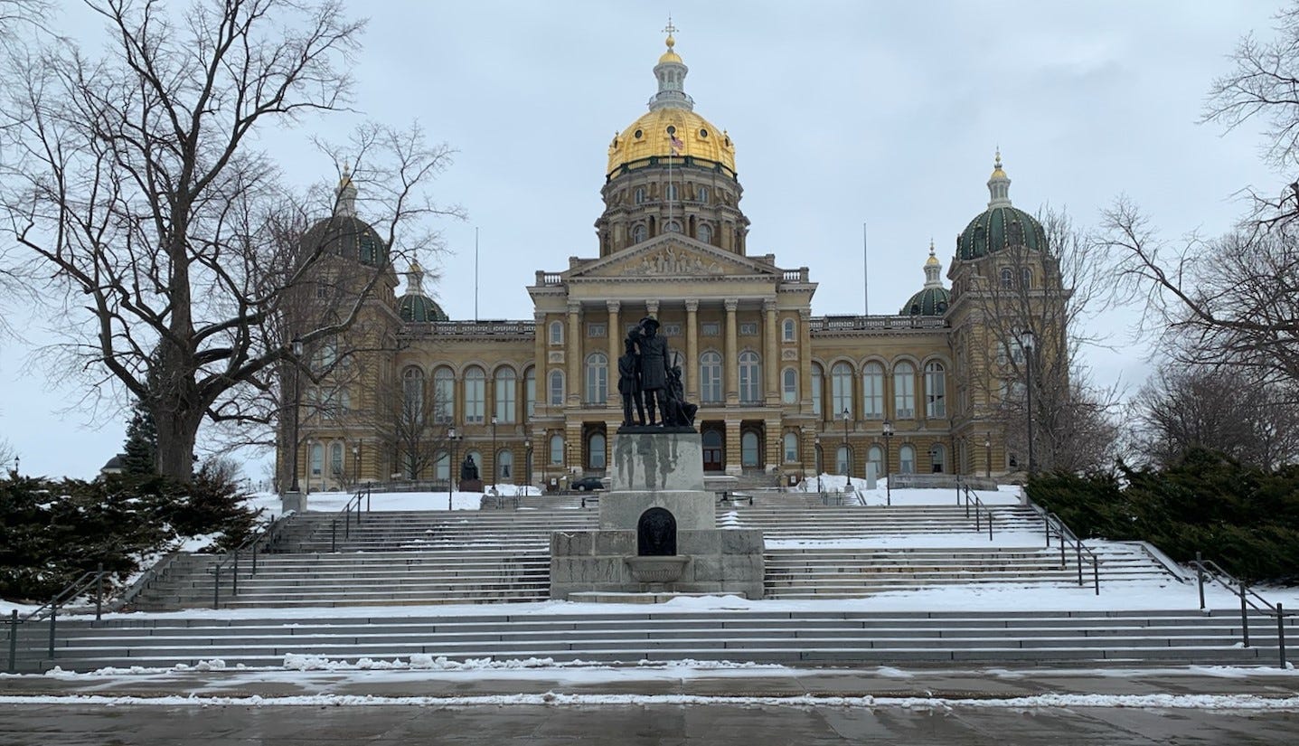 There were no protests at the Iowa State Capitol in Des Moines on Sunday, Jan. 17, 2021.