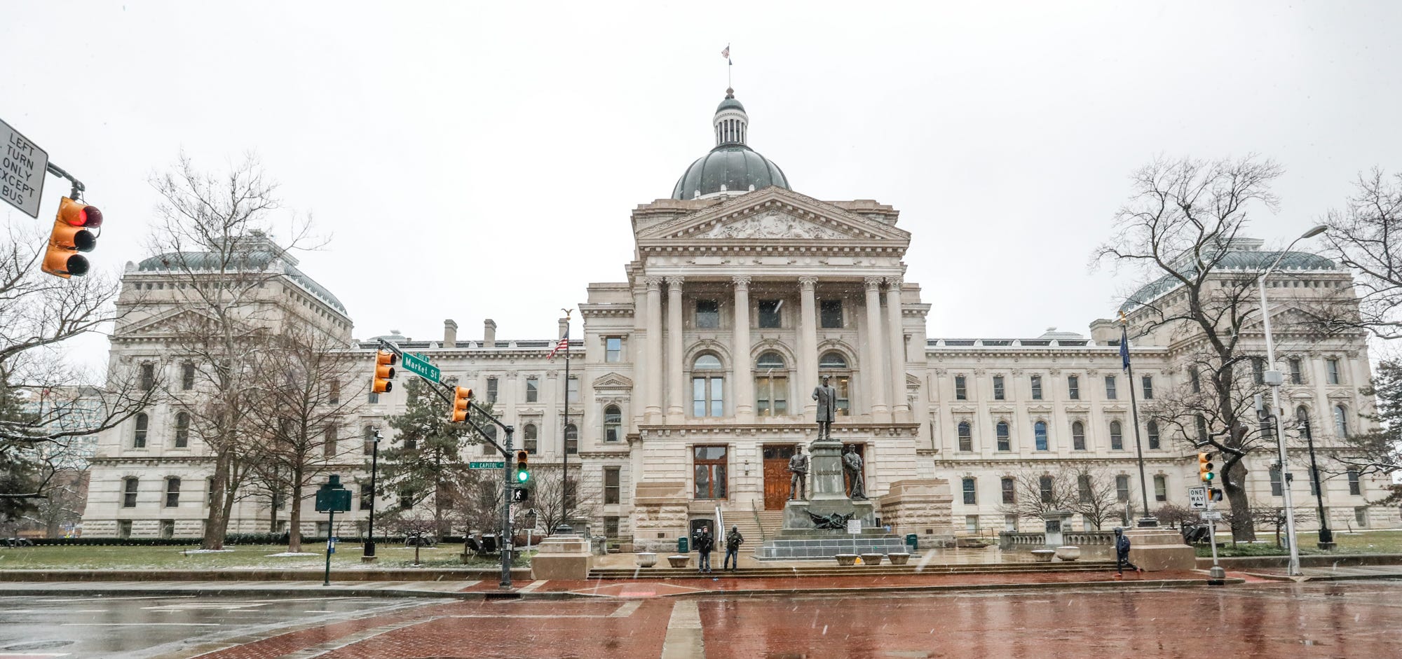 All was quiet at the Indiana State House in Indianapolis on Sunday, Jan. 17, 2021, on the day pro-Trump protests were expected to take place across the nation.