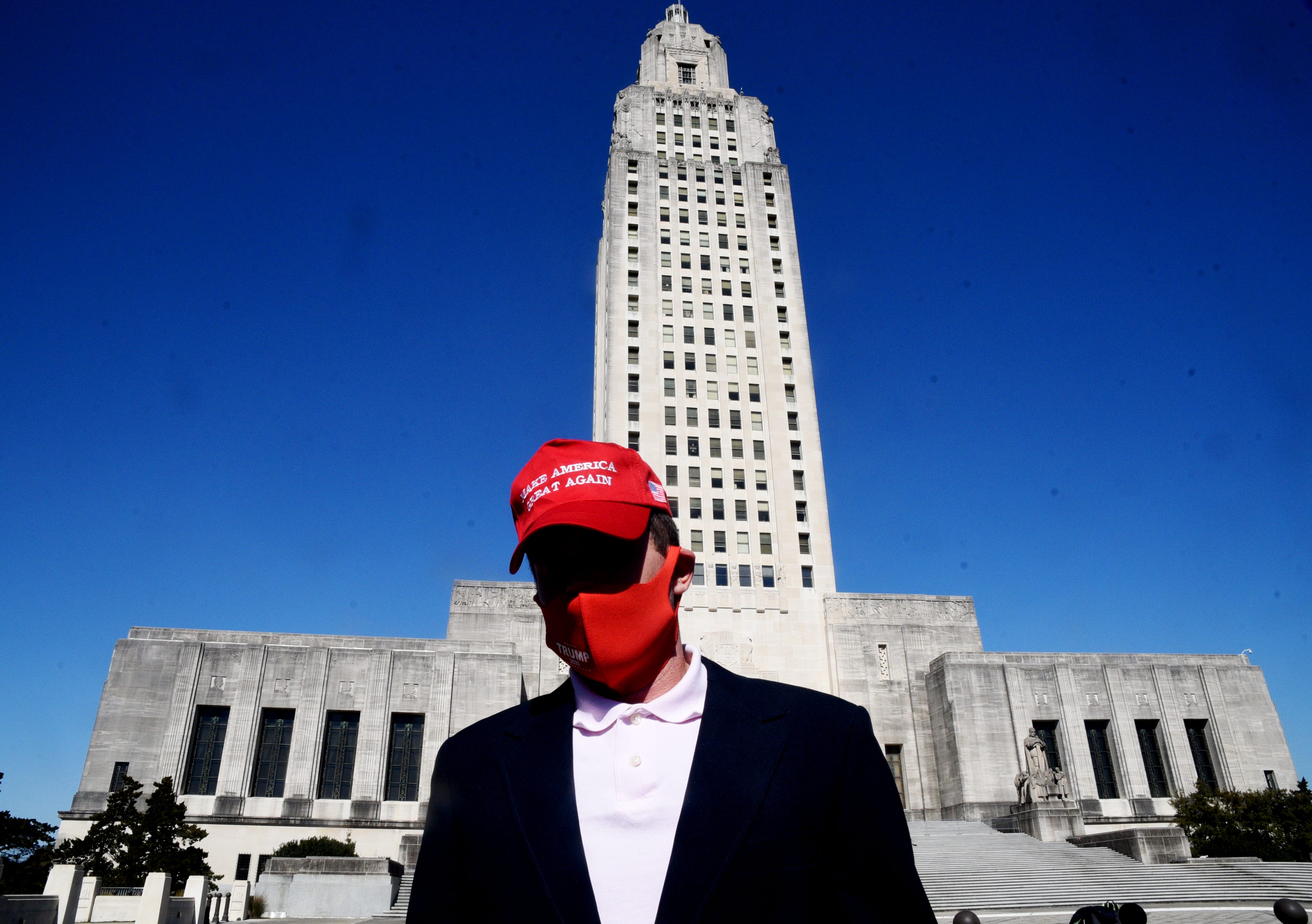 A lone protester showed up at the Louisiana State Capital on Sunday, Jan. 17, 2021.