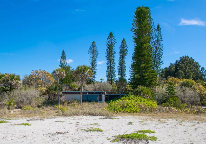 A view from the Gulf of Mexico of the Sarasota School of Architecture home once owned by heirs of Black Stallion author Walter Farley that sold on Jan. 15.