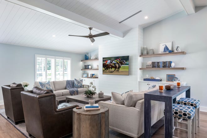 Jinx McDonald Interior Designs, Inc. (JMID) redesigned a North Naples home into a fun, fresh space that’s ideal for friends and family to watch a game.