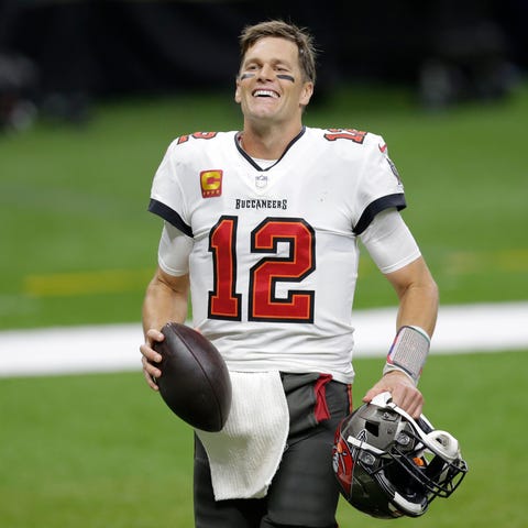 Tampa Bay Buccaneers quarterback Tom Brady smiles 